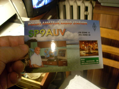 SP9AUV QSL card in the light bulb - can see<br>
reflections from the light bulb