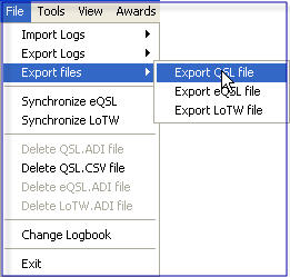 Selecting from the menu export QSL file