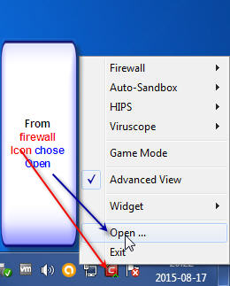 Otwarcie firewall Commodo 8.2